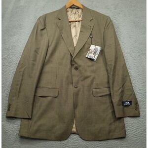 Stafford Ease Men's 42L (45) Blazer Houndstooth Brown‎ Poly Wool Jacket Coat NWT
